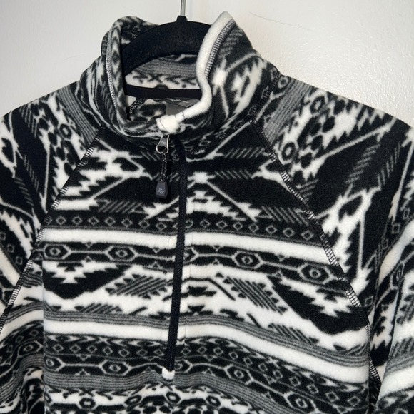 Eddie Bauer Womens Fleece Pullover Aztec Print Quarter Zip Black White Sz Medium - Picture 2 of 14